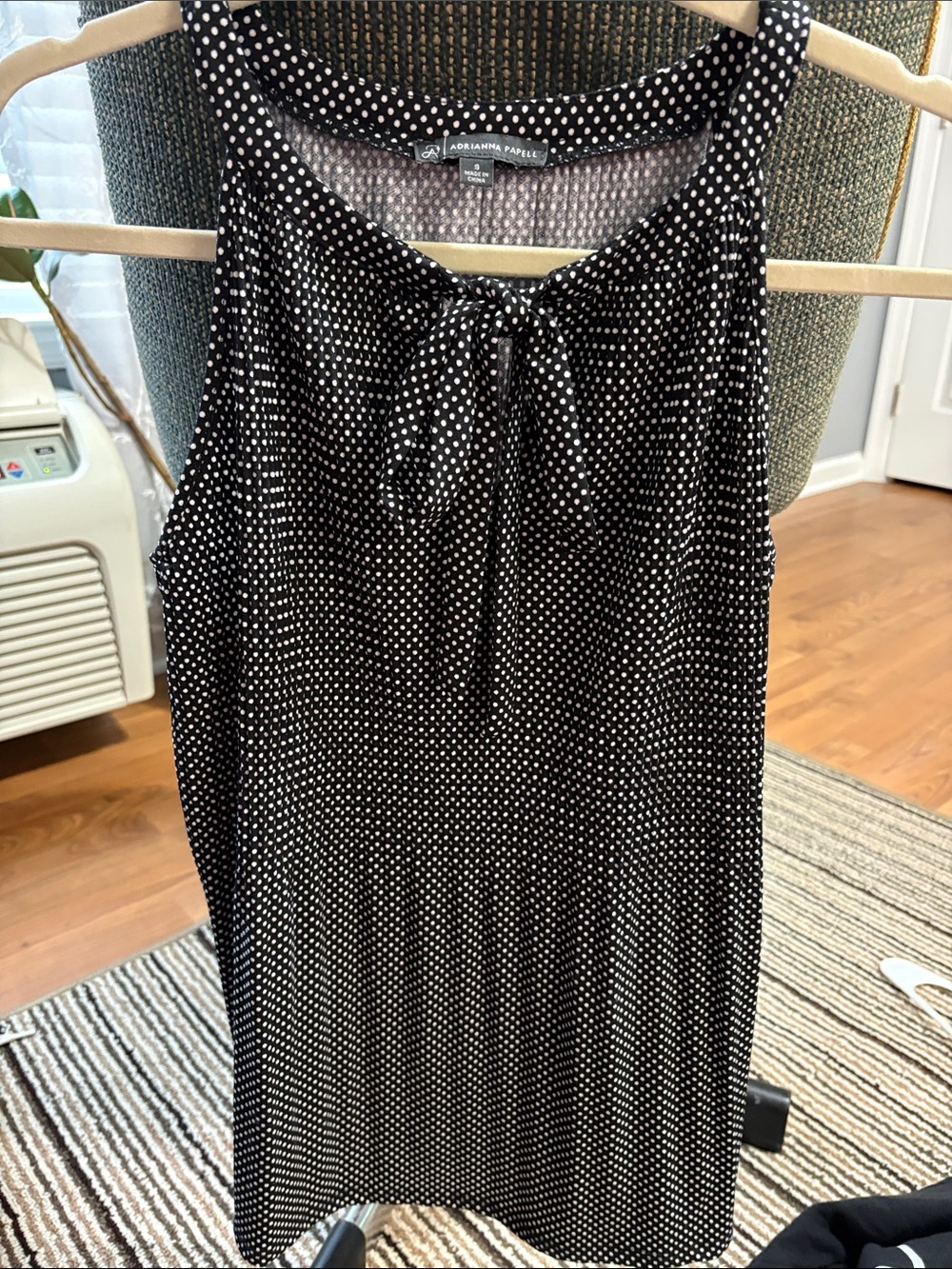 Adrianna Papell Black & White Polka Dot Tie-Neck Sleeveless Dress